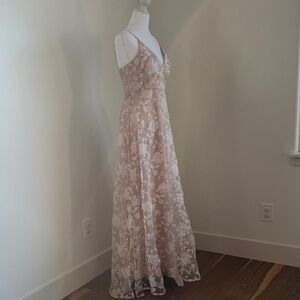 Lulu's Elegant Floral Lace Maxi Dress in Blush